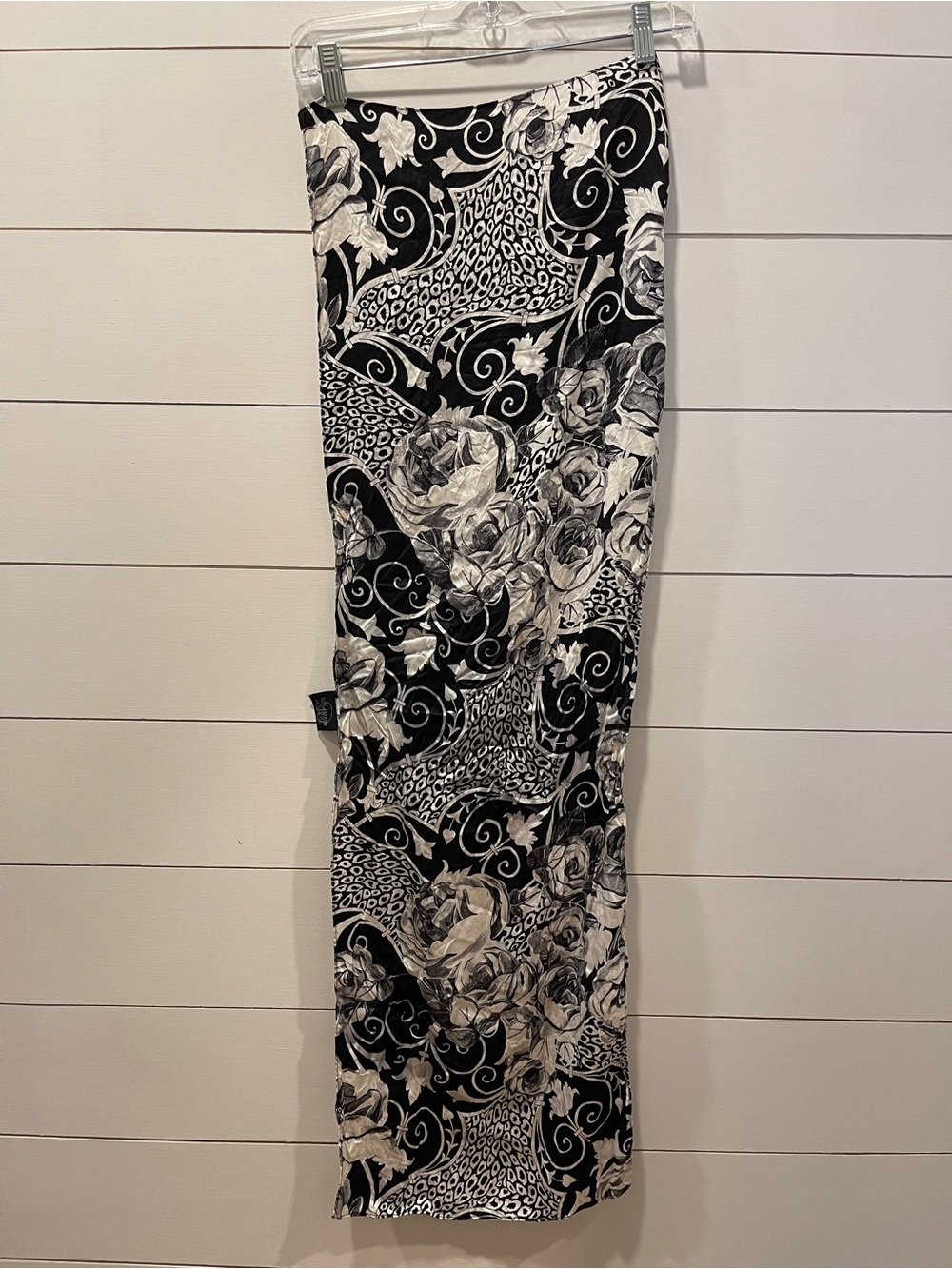 St. John Black & White Floral Silk Oblong Scarf Wrap